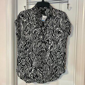 Polly & Esther silky button-down zebra print blouse, Women's small